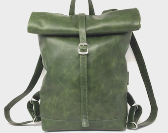 backpack, back pack leather, green leather backpack