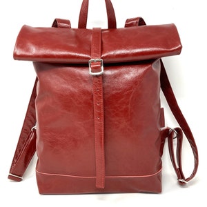 Leather backpack , rolling backpack , backpack leather , red leather backpack