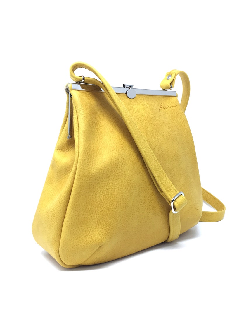 Ledertasche Damen gelb Bügelverschluss silber Handtasche | Etsy