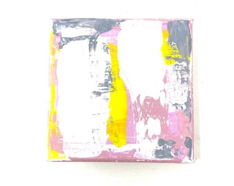 Small abstract acrylic painting on canvas 15 x 15 cm, art to give as a gift