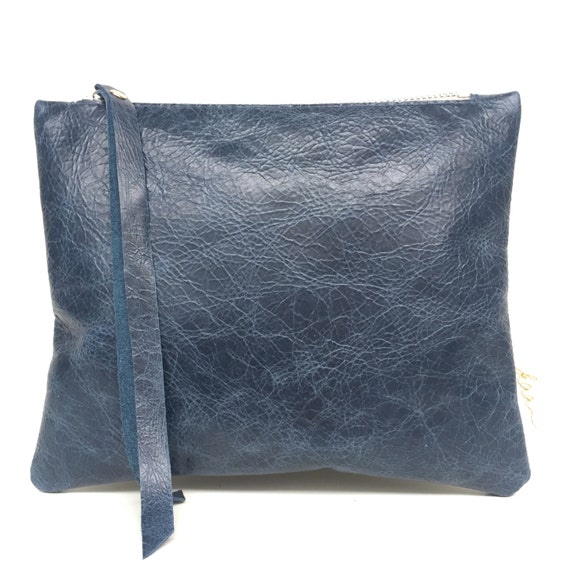 Leather pouch blue, blue leather purse, small leather bag blue
