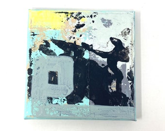 Klein abstract acrylschilderij op doek 15 x 15 cm, kunst om cadeau te geven
