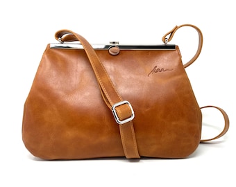 Natural brown leather women's bag, vintage leather handbag, genuine leather shoulder bag, gifts for women, leather girlfriend bag