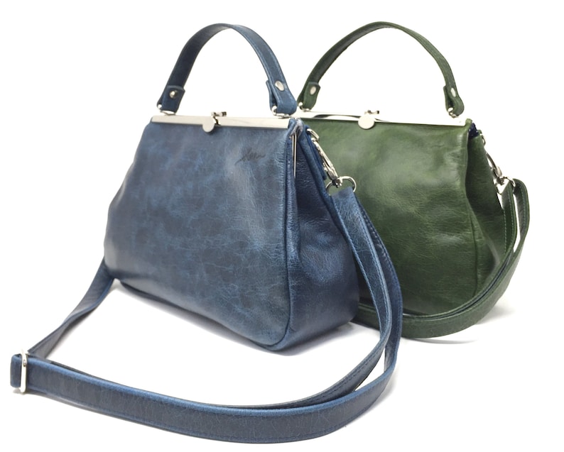 Leather bag , leather handbag , handbag, blue leather shoulder bag , bag with strap , handbag with snap,Kaa berlin, SAPHIR image 8