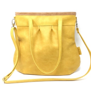 Leather tote bag, yellow leather bag