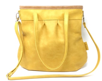 Bolso grande de cuero amarillo, bolso bandolera de cuero amarillo