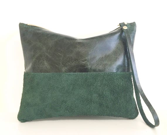 Leather pouch green, green leather purse, small leather bag green