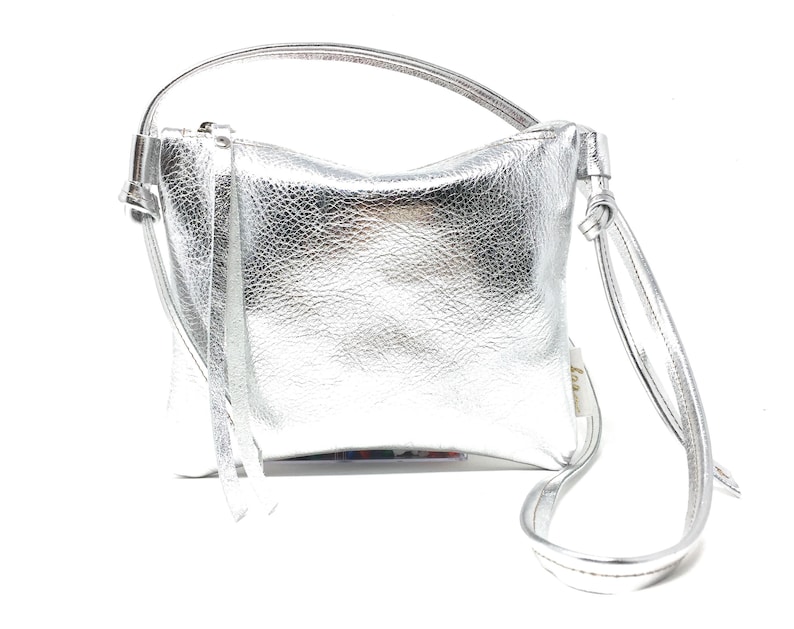 Pouch leather silver, small leather bag image 6