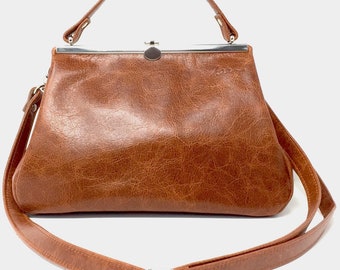 Leather bag , leather handbag , handbag, blue leather shoulder bag , bag with strap , handbag with snap,Kaa berlin, "SAPHIR"