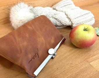 Neceser de piel con cierre de clip plateado, organizador de maquillaje, regalo novia,