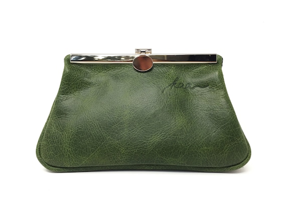 green leather pouch, her leather bag green