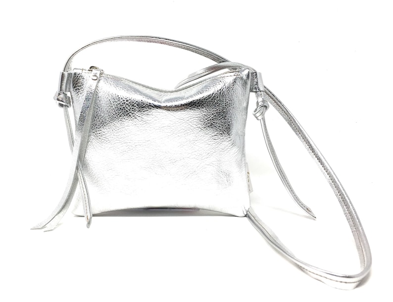 Pouch leather silver, small leather bag image 2