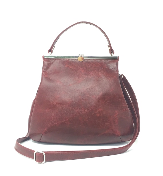 red leather bag ,handbag winered, leather purse red