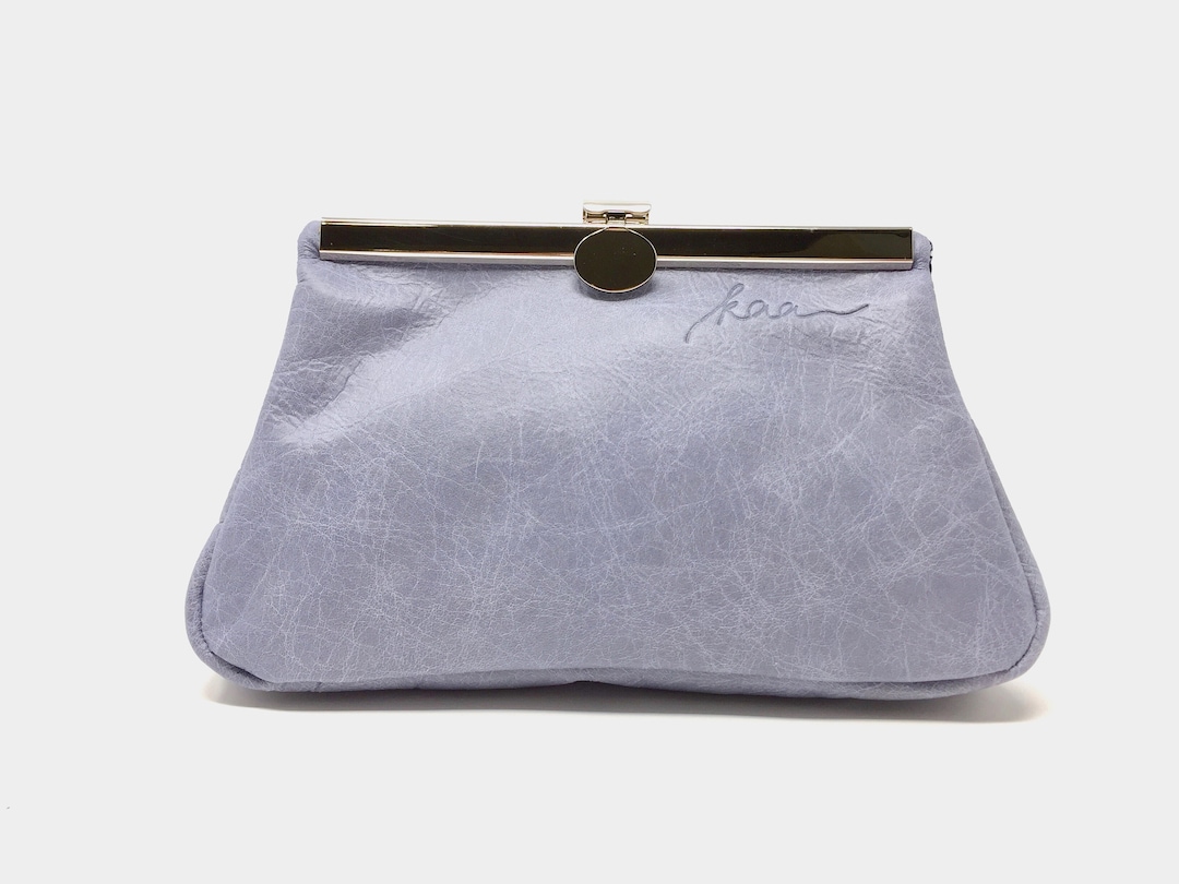 Lederkosmetiktasche,Tasche mit silbernem Bügelverschluss 