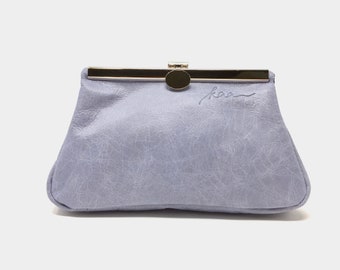 Cosmetic purse leather,  makeup bag leather blue "BLUESKY"