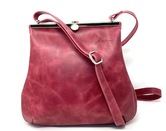 Pink leather bag for women, pink handbag, crossbody bag, genuine leather, handle bag, leather shopper, women's shoulder bag