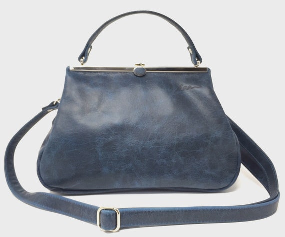Donkerblauwe leren tas hotsell