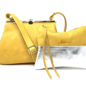 Leather pouch yellow, leather purse, small leather bag image 3