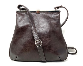 Borsa in pelle marrone da donna, borsa in pelle marrone scuro, borsa a tracolla, vera pelle, borsa con manico, shopper in pelle, borsa a tracolla da donna