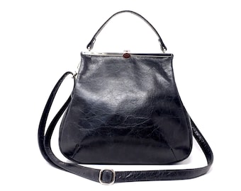 Bolso de piel negro con cierre de clip Klipper M PLUS "OPAL"