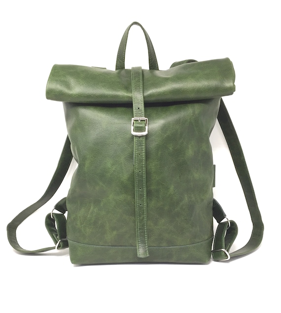 green leather backpackTote, Bag Tote Weekender, Big Leather Backpack | green Leather Backpack w\ Retro Look