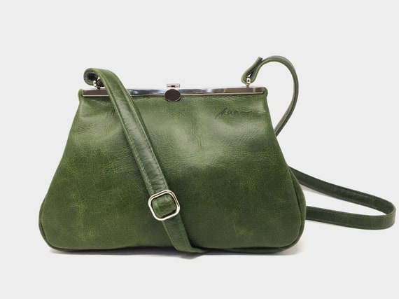 Leather bag leather bag green hand bag leather | Etsy