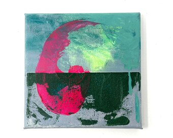 Small abstract acrylic painting on canvas 15 x 15 cm, art to give as a gift