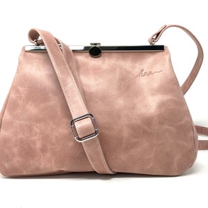 Ledertasche Damen rosa, Handtasche Vintage Leder, Umhängetasche echtes Leder, Geschenke für Frauen, Tasche Leder Freundin