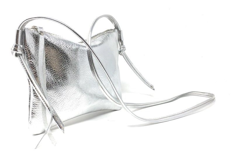 Pouch leather silver, small leather bag image 3
