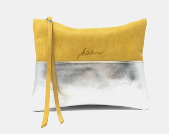 Lederclutch gelb/silber