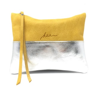 Leather pouch yellow, leather purse, small leather bag image 2