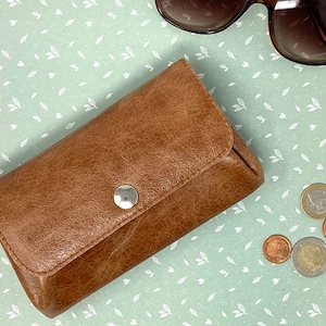 Portemonnaie Damen - handgemachte Geldbörse aus Leder im Vintage-Stil - viele Fächer & groß (9,5 x 16 x 4 cm) (Mittel-Braun)