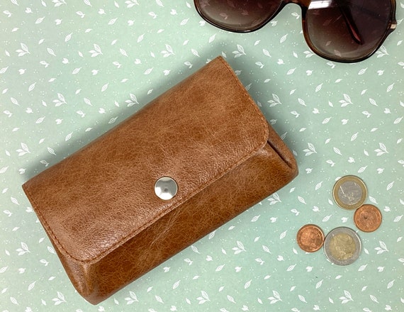 Portemonnaie Damen - handgemachte Geldbörse aus Leder im Vintage-Stil - viele Fächer & groß (9,5 x 16 x 4 cm) (Mittel-Braun)
