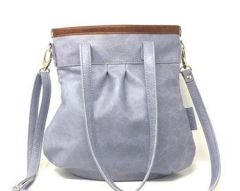 Borsa in pelle azzurra, borsa a tracolla in pelle blu SHELLY BAG "BLUESKY"