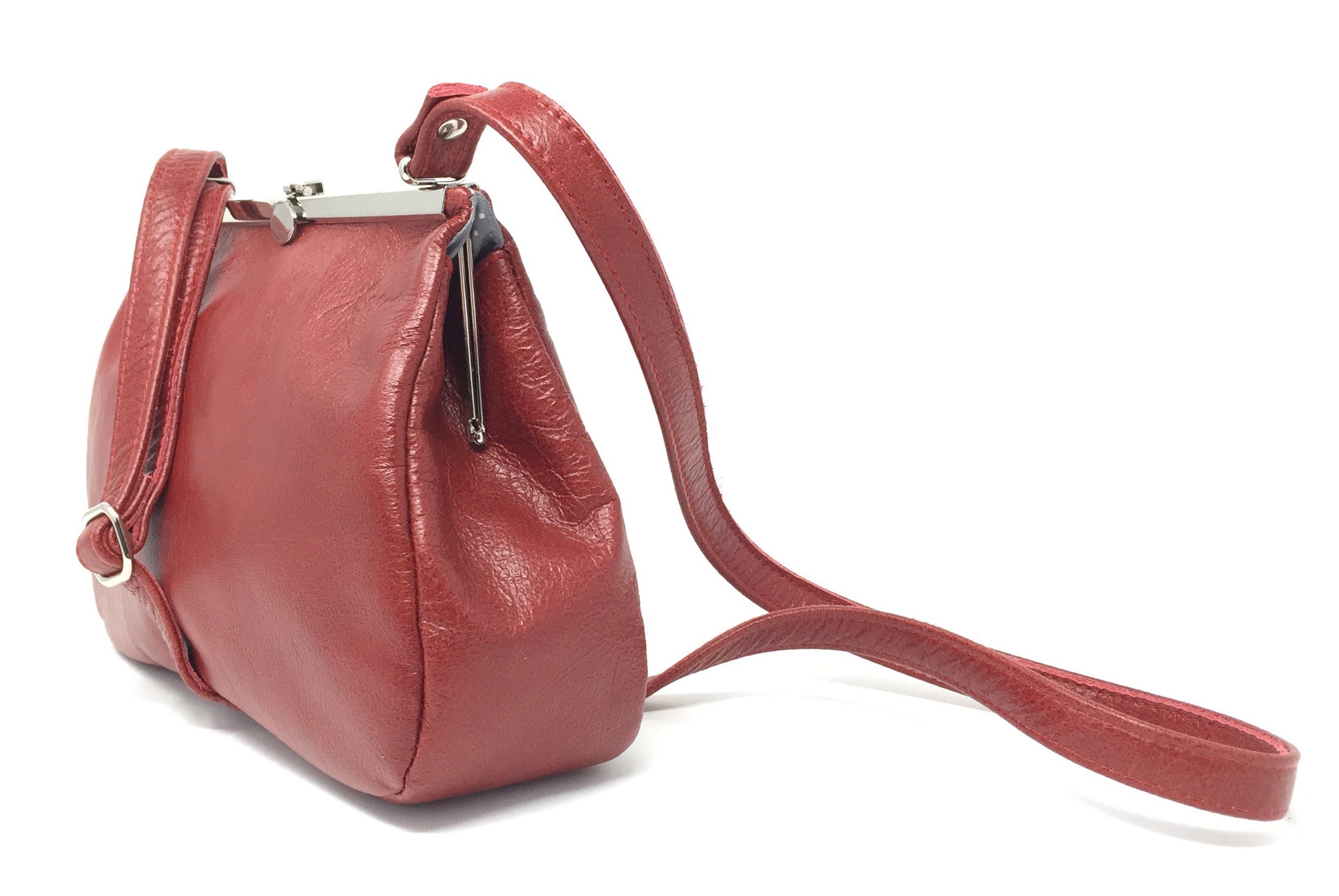 Leather Bag Red , Red Leather Shoulder Bag , Bag With Strap