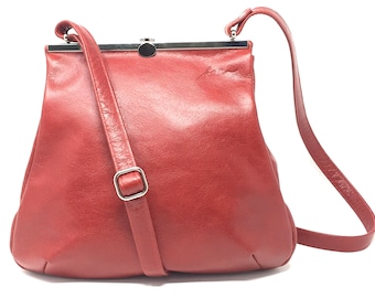 Leather bag with Retro Clip Closure Hand Bag Leather "GRANAT"