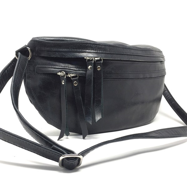 Hipbag, Oversized, Hüfttasche, Schwarz, Leder, Handtasche ,Crossbody Tasche ,Damen ,Umhängetasche ,echtes Leder, made in Berlin, kaaberlin