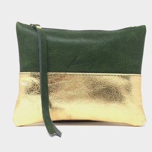 Kleine Kosmetiktasche Leder gold Clutch Ledertasche gold