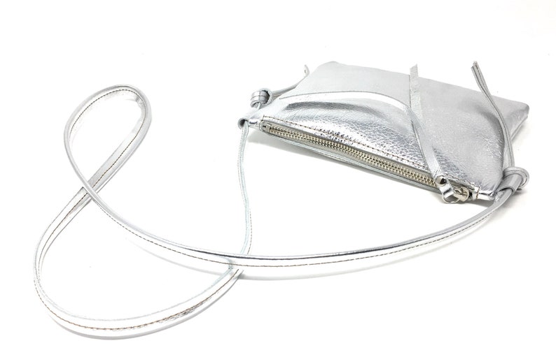 Pouch leather silver, small leather bag image 4