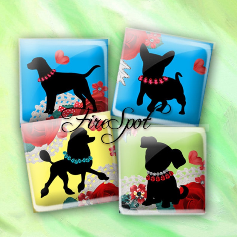 20 mm Square,Animal,printable images for glass Pendants,Scrapbooking Cartoon Black Dogs Digital Collage Sheet 1.5 inch 1 inch,25 mm