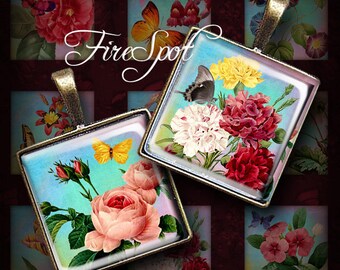 Vintage Painting -1 inch,25mm, 20mm Square Scrapbooking  Flowers Butterfly Bird Instant download Digital Collage Sheet Bottlecaps