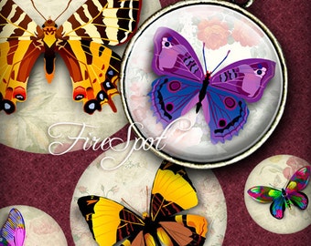 Vintage Butterfly-Digital Collage Sheet 1.5 inch,1.25 inch,30 mm,1 inch,25 mm Round Printable Download,Glass Pendants,animal,Scrapbooking