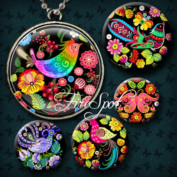 Vintage Multicolour Birdie- Digital Collage Sheet,1.5 inch,1.25 inch,30mm,1 inch,25mm Round printable images for Glass Pendants Scrapbooking