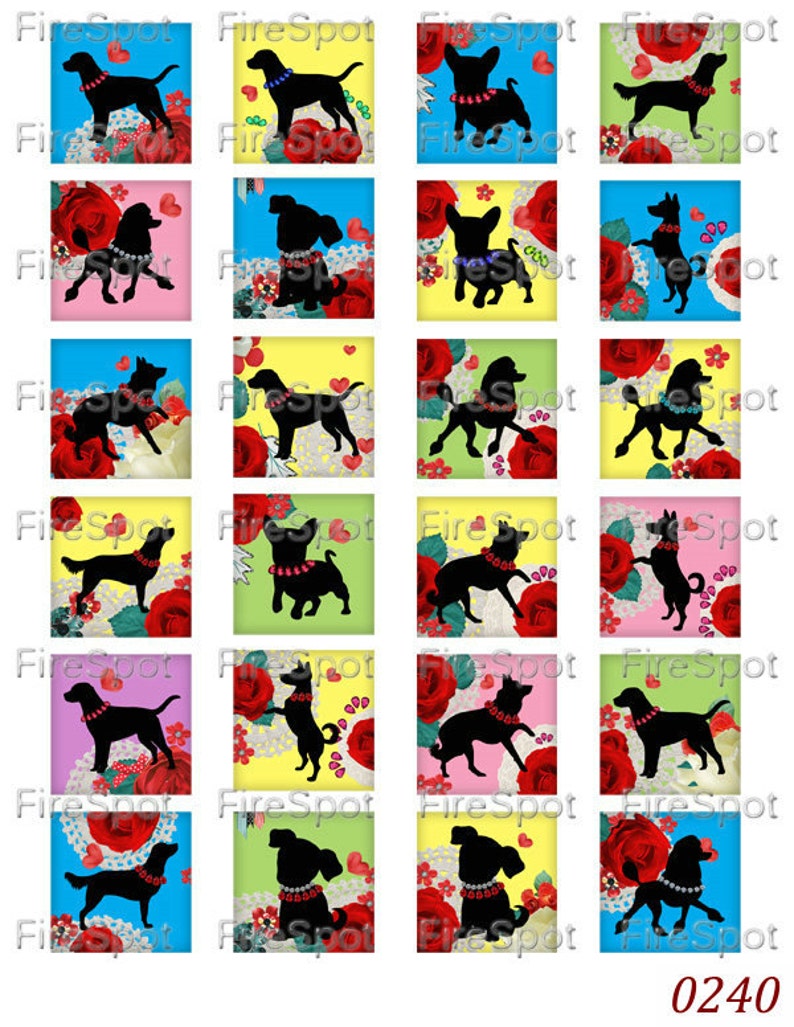 20 mm Square,Animal,printable images for glass Pendants,Scrapbooking Cartoon Black Dogs Digital Collage Sheet 1.5 inch 1 inch,25 mm