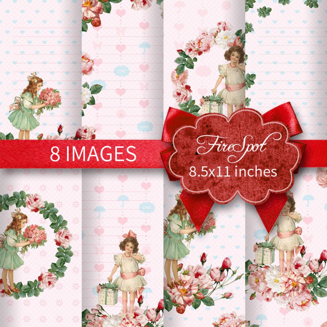 Vintage Girl Rose Pink Letter paper Digital Collage Sheet Etsy