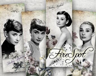 Audrey Hepburn-Digital Collage Sheet 2x5.2 inches set of 6,Vintage Image ,Downloadable images Print Scrapbooking bookmark Elegant Women