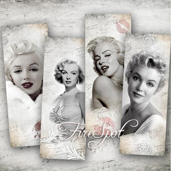 Marilyn Monroe-Digital Collage Sheet 2x5.2 inches set of 6,Vintage Image ,Downloadable images Print Scrapbooking bookmark Beautiful Lady