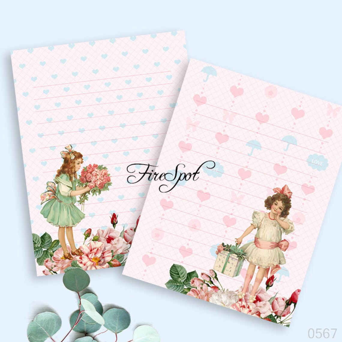 Vintage Girl Rose Pink Letter paper Digital Collage Sheet Etsy