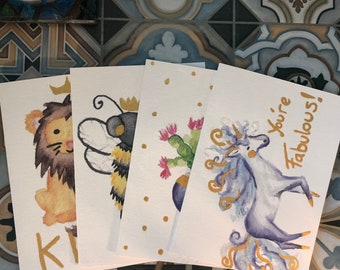 Unicorn and friends - A6 - Blank Cards - Pack of 4