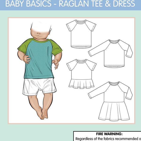 PATTERN Baby Basics Raglan TEE & Dress - PDF Sewing Pattern - Instant Download - Tadah Patterns